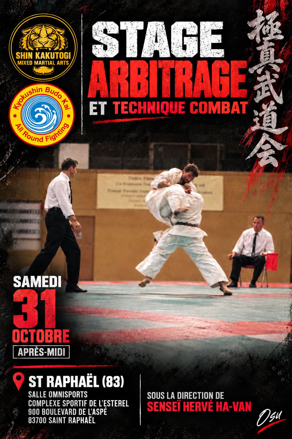 Affiche du stage arbitrage et technique combat du 31 octobre 2026 à Saint-Raphaël